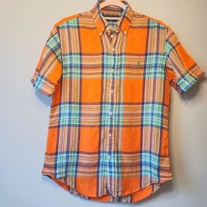 Ralph Lauren Orange Plaid Linen Button Down